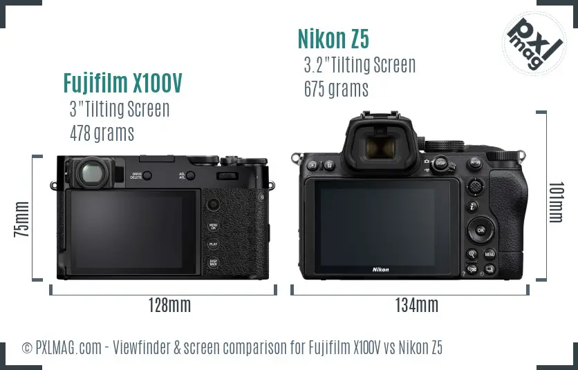Fujifilm X100V vs Nikon Z5 Screen and Viewfinder comparison Fujifilm X100V vs Nikon Z5 Screen and Viewfinder comparison