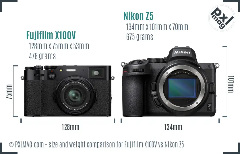 Fujifilm X100V vs Nikon Z5 size comparison Fujifilm X100V vs Nikon Z5 size comparison
