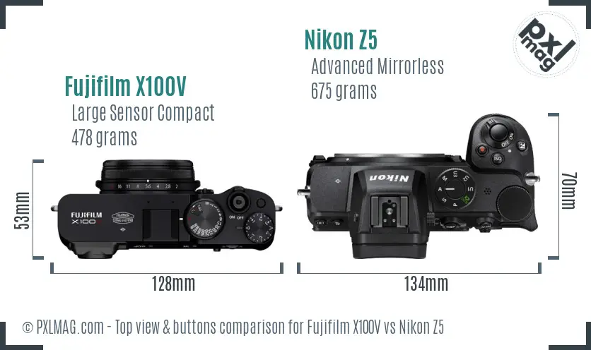 Fujifilm X100V vs Nikon Z5 top view buttons comparison Fujifilm X100V vs Nikon Z5 top view buttons comparison