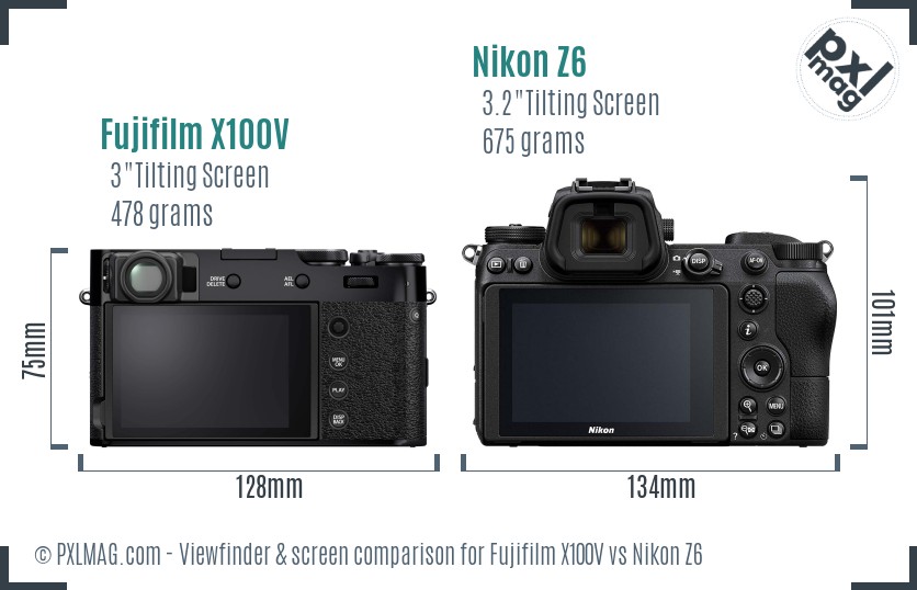 Fujifilm X100V vs Nikon Z6 Screen and Viewfinder comparison