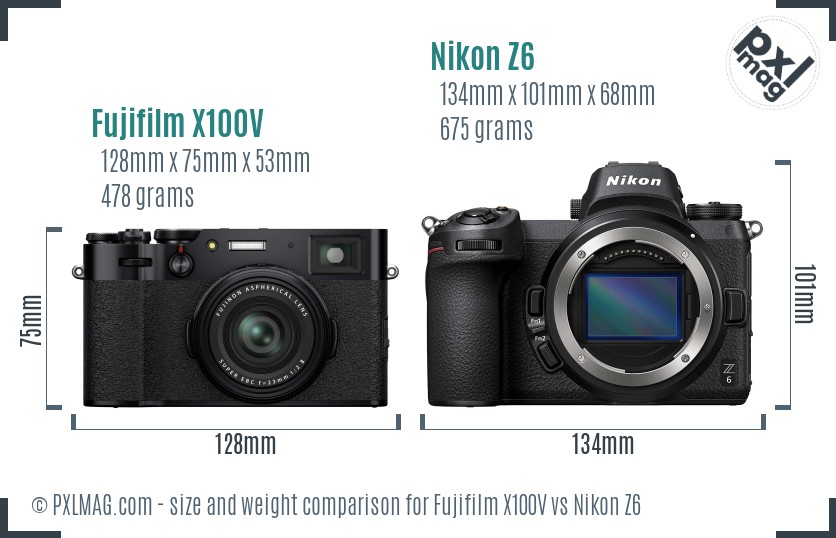 Fujifilm X100V vs Nikon Z6 size comparison