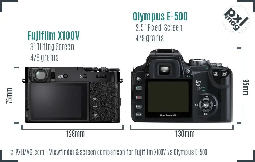 Fujifilm X100V vs Olympus E-500 Screen and Viewfinder comparison Fujifilm X100V vs Olympus E-500 Screen and Viewfinder comparison