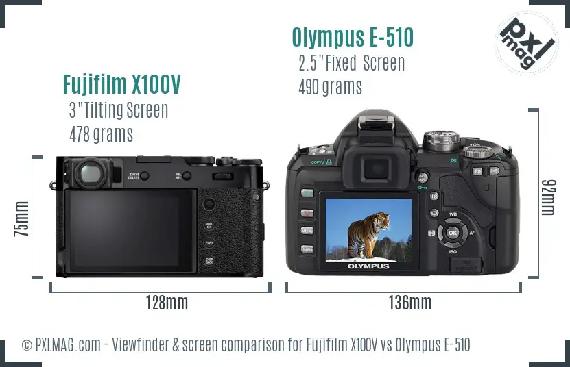 Fujifilm X100V vs Olympus E-510 Screen and Viewfinder comparison