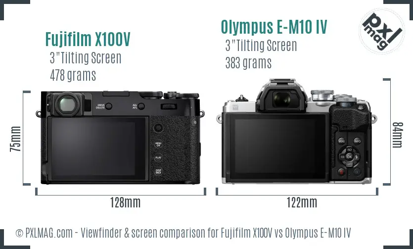 Fujifilm X100V vs Olympus E-M10 IV Screen and Viewfinder comparison