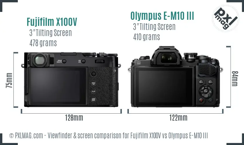 Fujifilm X100V vs Olympus E-M10 III Screen and Viewfinder comparison Fujifilm X100V vs Olympus E-M10 III Screen and Viewfinder comparison