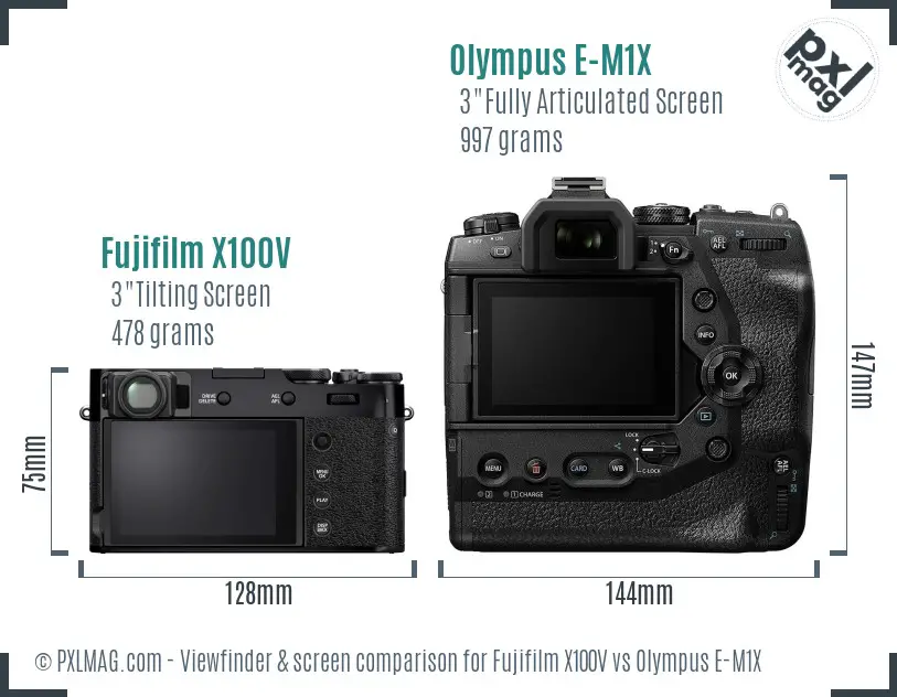 Fujifilm X100V vs Olympus E-M1X Screen and Viewfinder comparison
