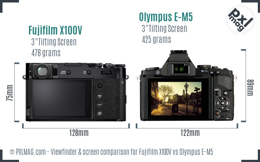 Fujifilm X100V vs Olympus E-M5 Screen and Viewfinder comparison