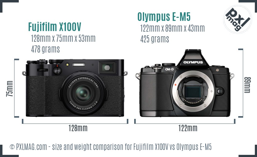 Fujifilm X100V vs Olympus E-M5 size comparison Fujifilm X100V vs Olympus E-M5 size comparison