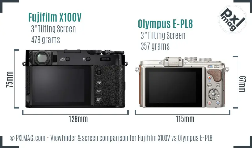 Fujifilm X100V vs Olympus E-PL8 Screen and Viewfinder comparison Fujifilm X100V vs Olympus E-PL8 Screen and Viewfinder comparison