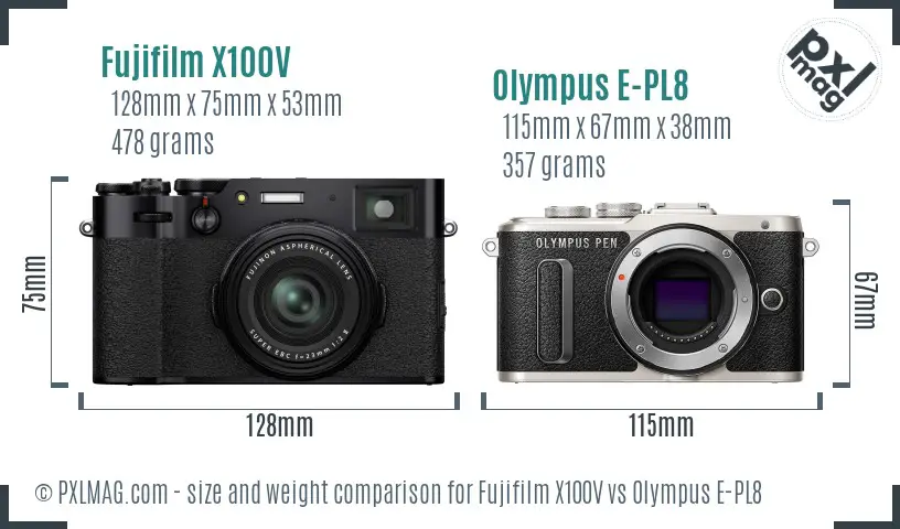 Fujifilm X100V vs Olympus E-PL8 size comparison Fujifilm X100V vs Olympus E-PL8 size comparison