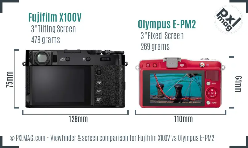 Fujifilm X100V vs Olympus E-PM2 Screen and Viewfinder comparison Fujifilm X100V vs Olympus E-PM2 Screen and Viewfinder comparison