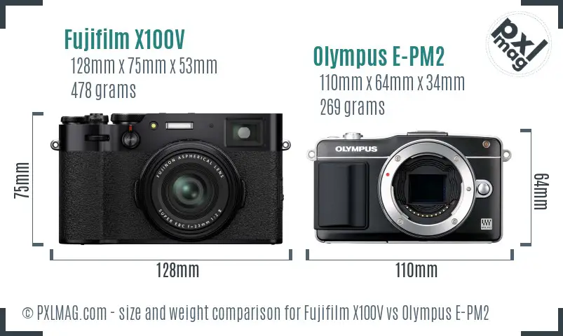 Fujifilm X100V vs Olympus E-PM2 size comparison Fujifilm X100V vs Olympus E-PM2 size comparison