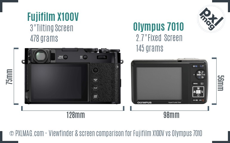 Fujifilm X100V vs Olympus 7010 Screen and Viewfinder comparison