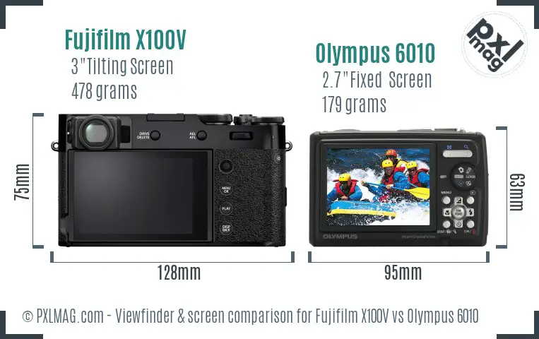 Fujifilm X100V vs Olympus 6010 Screen and Viewfinder comparison
