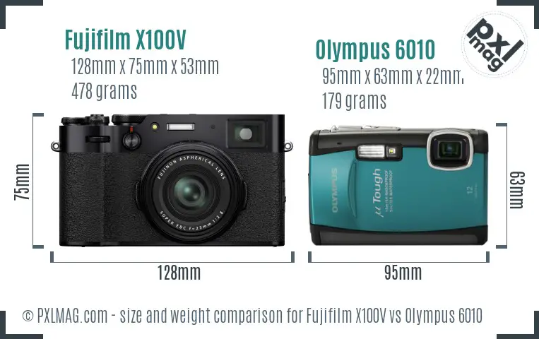 Fujifilm X100V vs Olympus 6010 size comparison