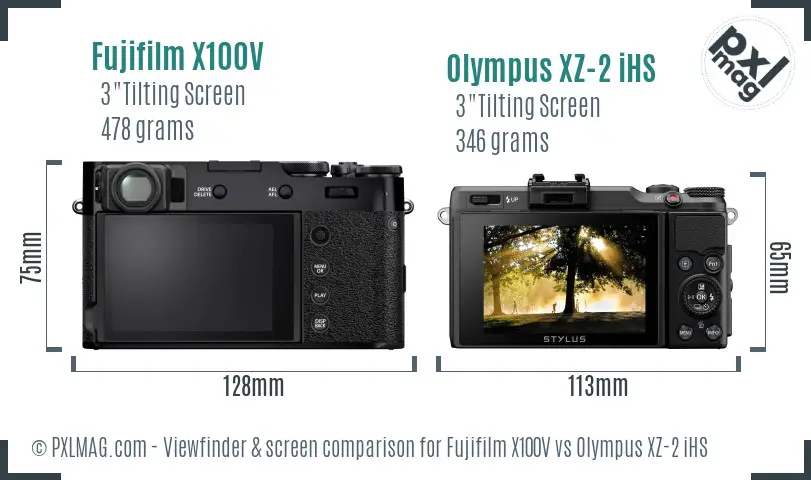 Fujifilm X100V vs Olympus XZ-2 iHS Screen and Viewfinder comparison
