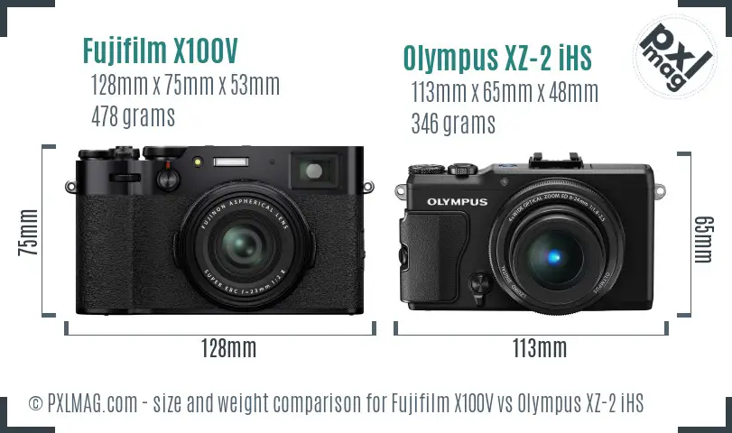 Fujifilm X100V vs Olympus XZ-2 iHS size comparison