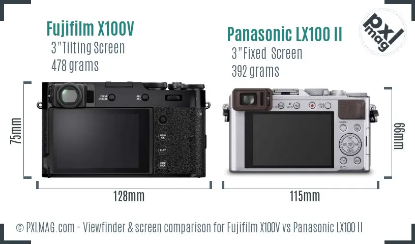 Fujifilm X100V vs Panasonic LX100 II Screen and Viewfinder comparison