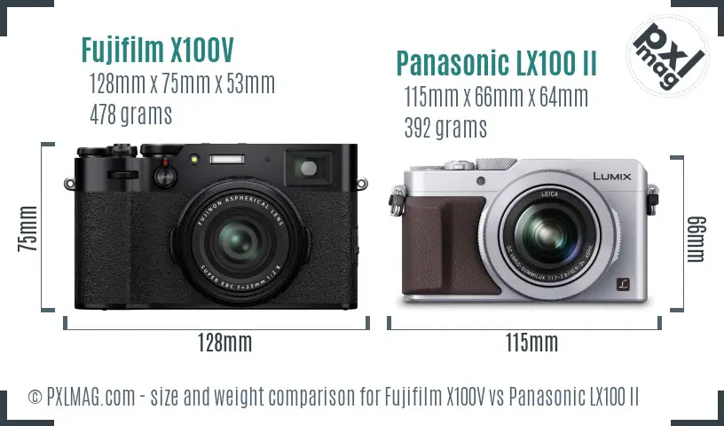 Fujifilm X100V vs Panasonic LX100 II size comparison