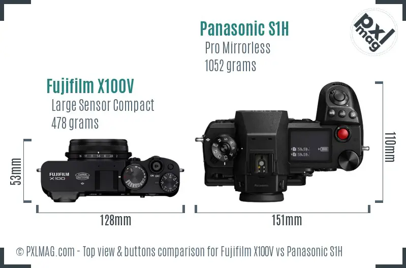 Fujifilm X100V vs Panasonic S1H top view buttons comparison