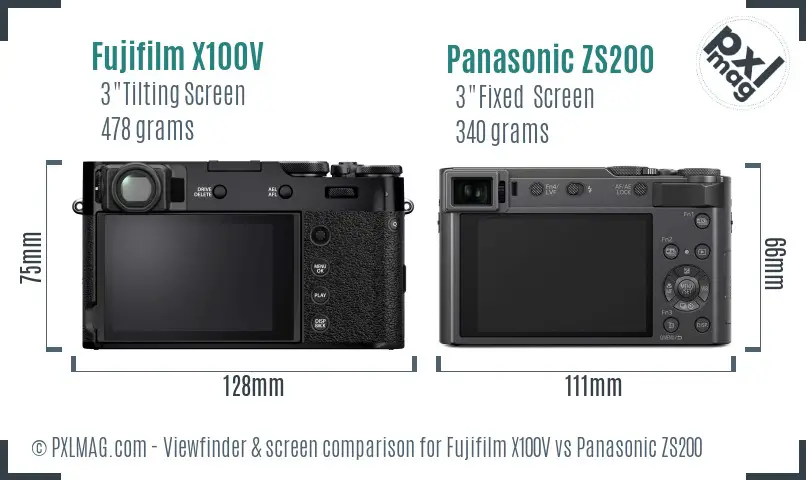 Fujifilm X100V vs Panasonic ZS200 Screen and Viewfinder comparison