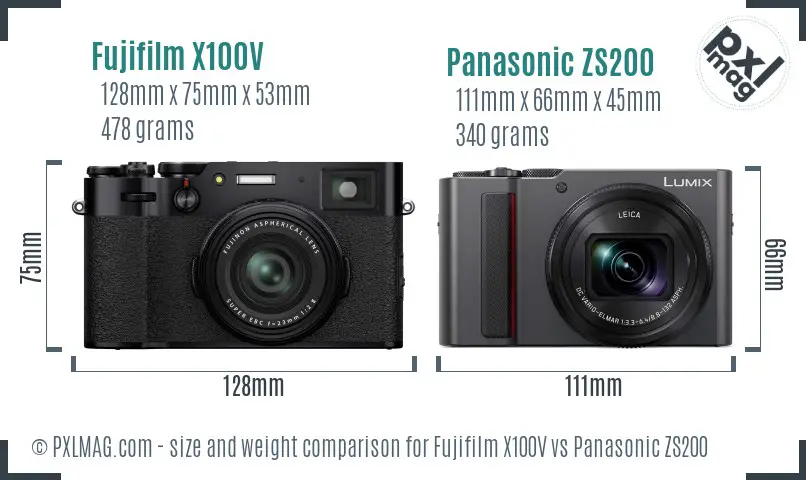 Fujifilm X100V vs Panasonic ZS200 size comparison