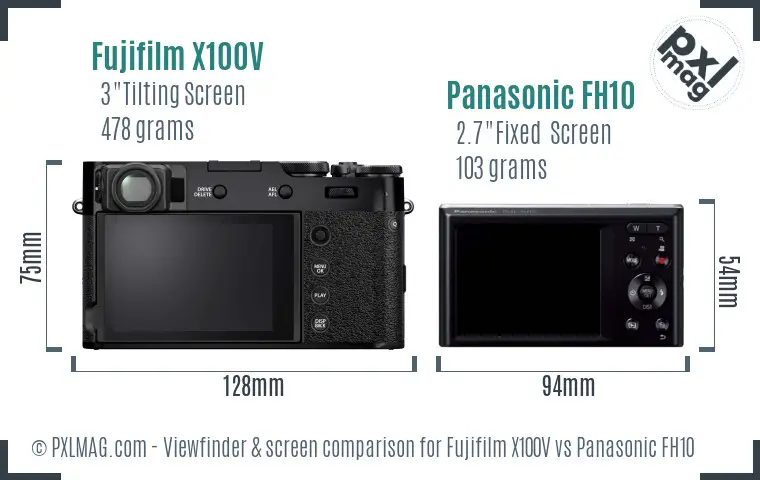 Fujifilm X100V vs Panasonic FH10 Screen and Viewfinder comparison