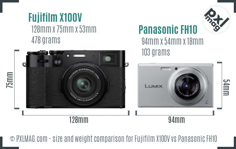 Fujifilm X100V vs Panasonic FH10 size comparison