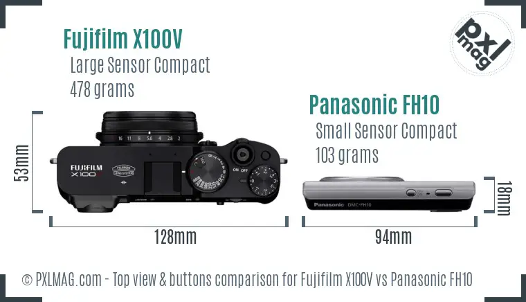 Fujifilm X100V vs Panasonic FH10 top view buttons comparison
