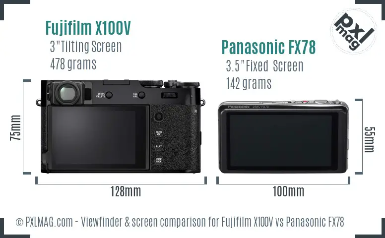 Fujifilm X100V vs Panasonic FX78 Screen and Viewfinder comparison