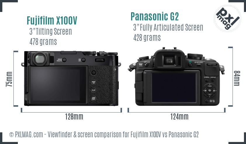 Fujifilm X100V vs Panasonic G2 Screen and Viewfinder comparison
