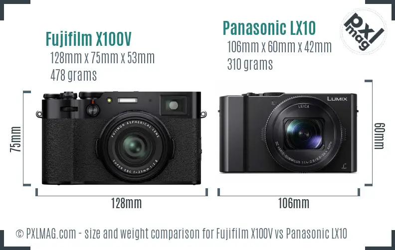 Fujifilm X100V vs Panasonic LX10 size comparison
