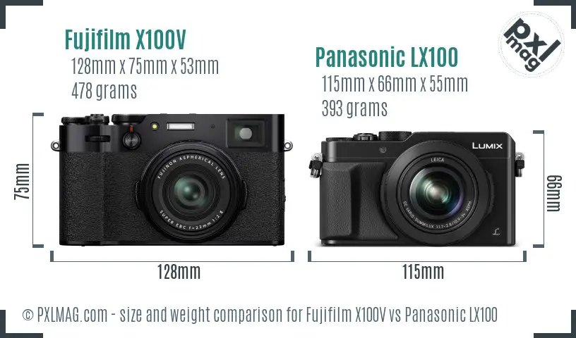 Fujifilm X100V vs Panasonic LX100 size comparison
