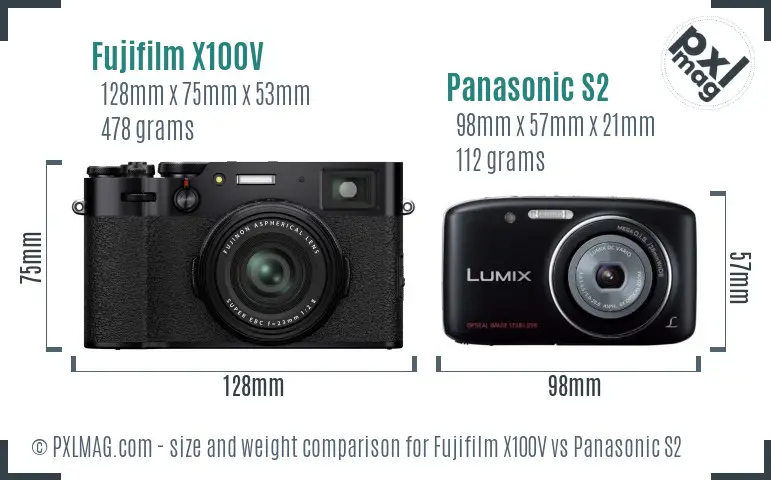 Fujifilm X100V vs Panasonic S2 size comparison