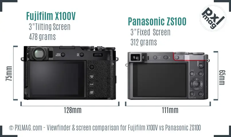 Fujifilm X100V vs Panasonic ZS100 Screen and Viewfinder comparison