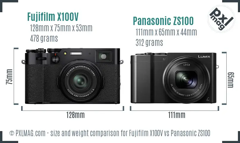 Fujifilm X100V vs Panasonic ZS100 size comparison