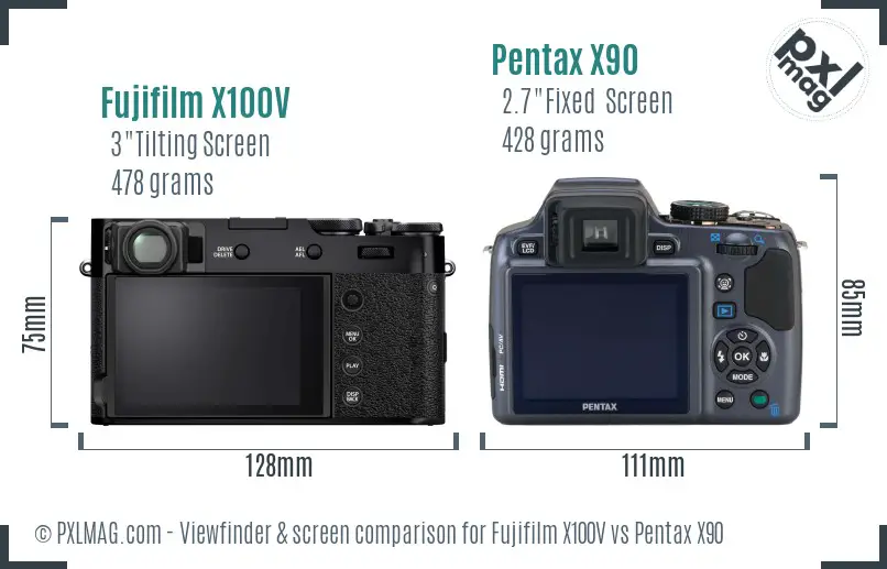 Fujifilm X100V vs Pentax X90 Screen and Viewfinder comparison