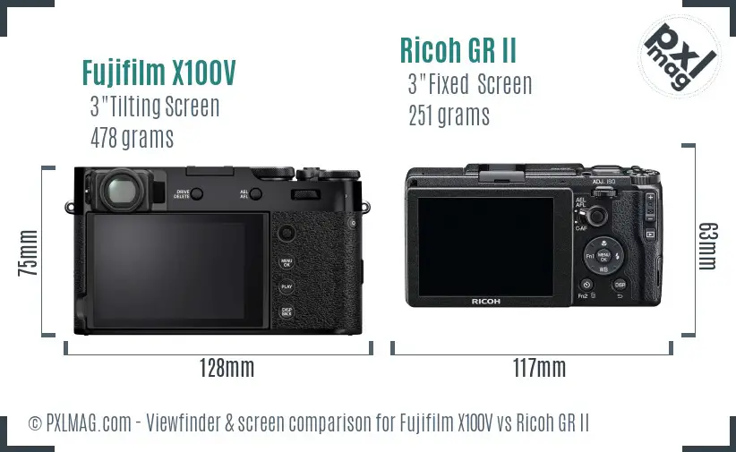 Fujifilm X100V vs Ricoh GR II Screen and Viewfinder comparison