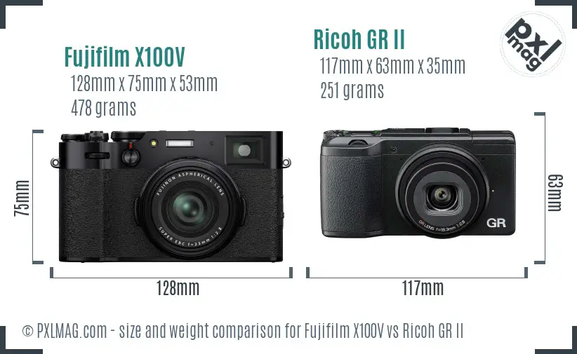 Fujifilm X100V vs Ricoh GR II size comparison