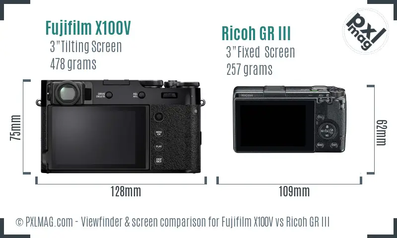 Fujifilm X100V vs Ricoh GR III Screen and Viewfinder comparison