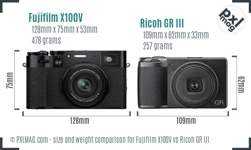 Fujifilm X100V vs Ricoh GR III size comparison