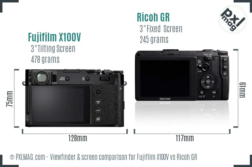 Fujifilm X100V vs Ricoh GR Screen and Viewfinder comparison