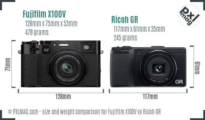 Fujifilm X100V vs Ricoh GR size comparison