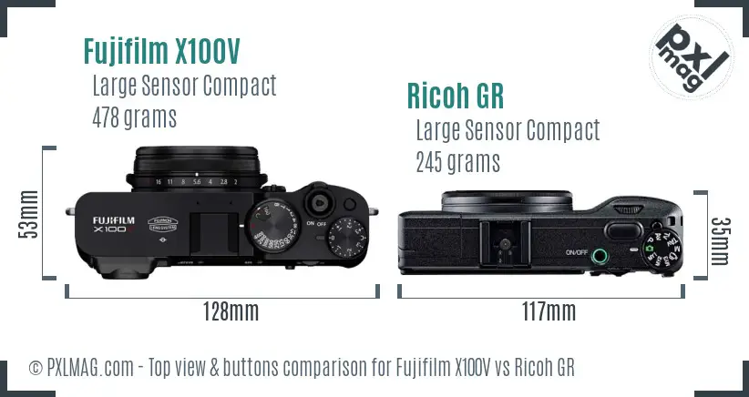 Fujifilm X100V vs Ricoh GR top view buttons comparison