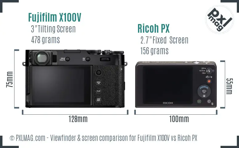Fujifilm X100V vs Ricoh PX Screen and Viewfinder comparison