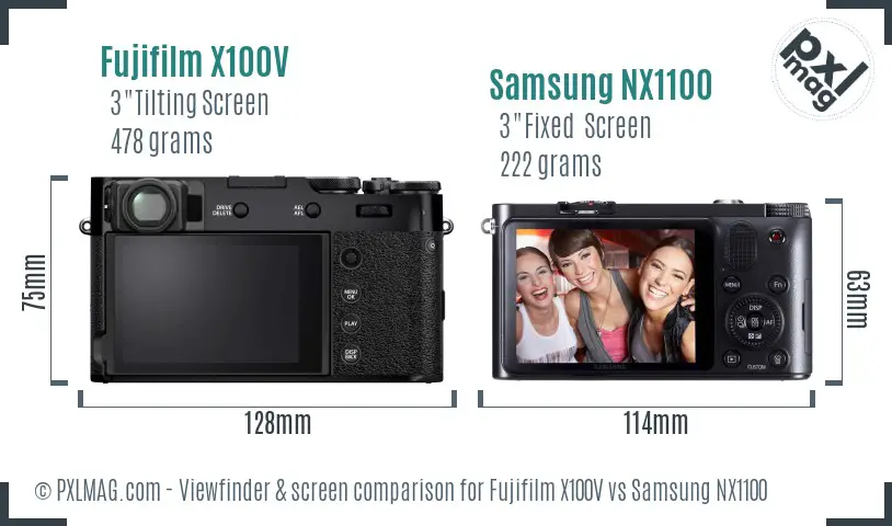 Fujifilm X100V vs Samsung NX1100 Screen and Viewfinder comparison