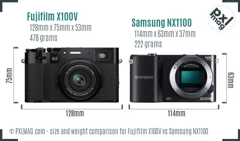 Fujifilm X100V vs Samsung NX1100 size comparison