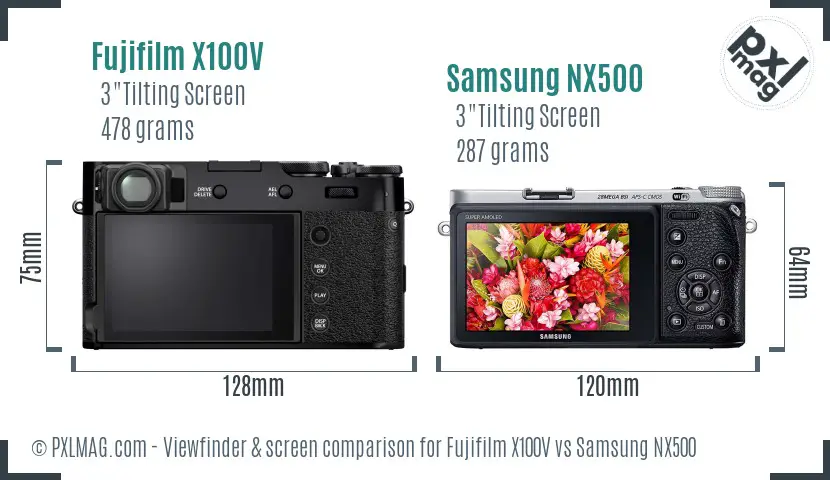 Fujifilm X100V vs Samsung NX500 Screen and Viewfinder comparison