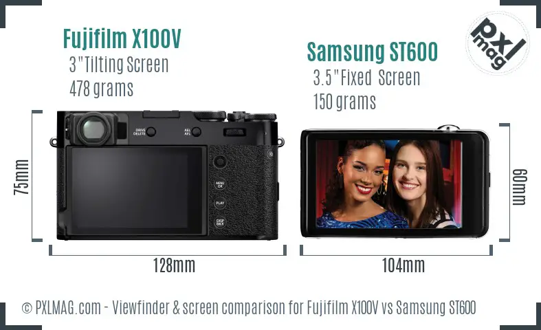 Fujifilm X100V vs Samsung ST600 Screen and Viewfinder comparison