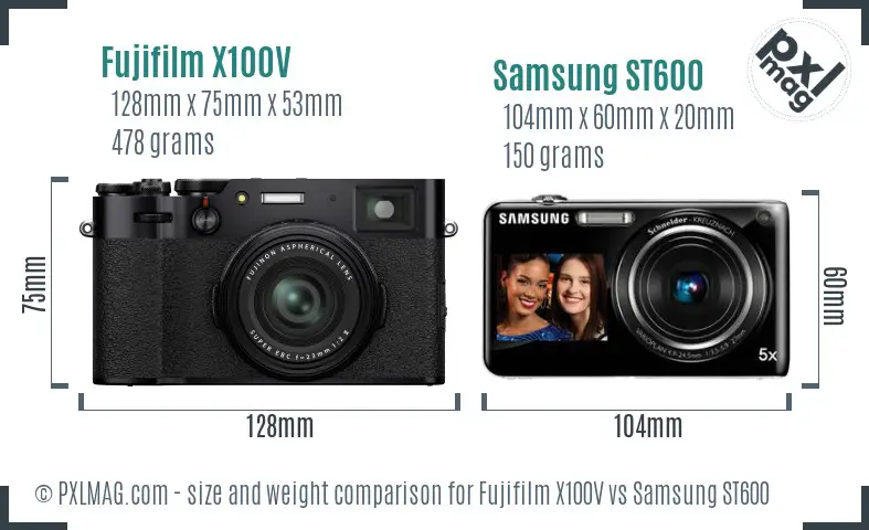 Fujifilm X100V vs Samsung ST600 size comparison